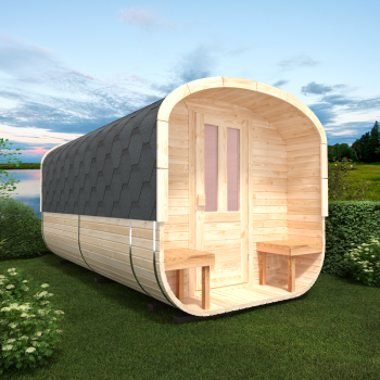 Fasssauna / Gartensauna / Banja / Quadro 4,0 m mit Terrasse und Vorraum